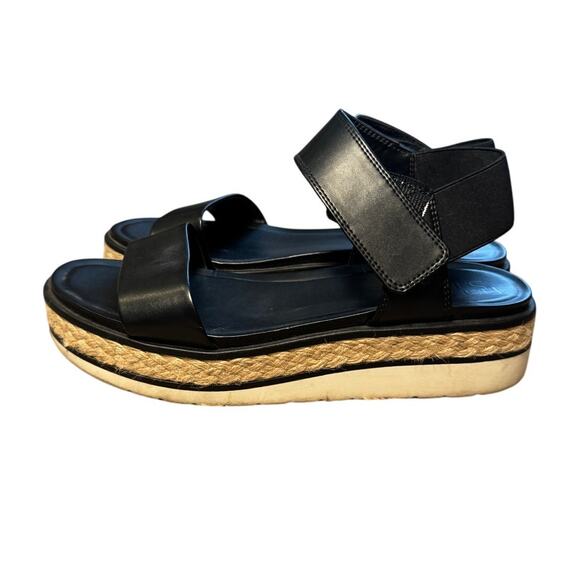 Franco Sarto Black Wicker Raffia Strappy Platform Sandals Size 9.5 - Picture 1 of 5